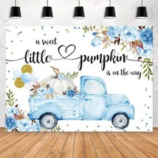 Baby Boy Shower Backdrop 7'x5' Blue Fall Pumpkin Photography Party Decor Banner