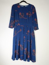 Size M Medium Blue Floral 3/4 Sleeve Pleated Fit Flare Zip Dress NWT