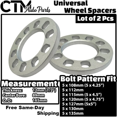 2x 12mm(1/2'') Thick 5x4.75 (5x120) Universal Wheel Spacer Fit Vintage GM Chevy