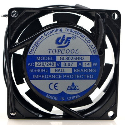 1 PCS  Fan GL8025HB2 220/240v 14w 0.07a 8025 8cm 2 wire cooling fan