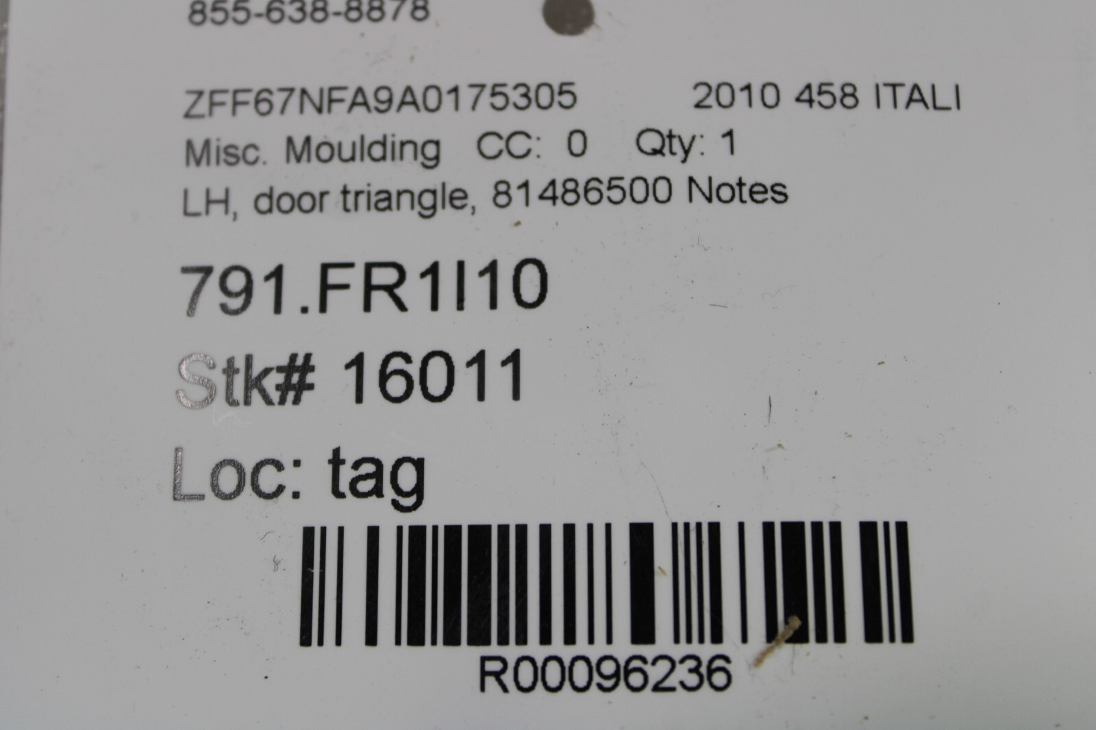 Ferrari 458, 488, F8, LH, Left, Door Triangle, Scratched, Used, P/N 81486500