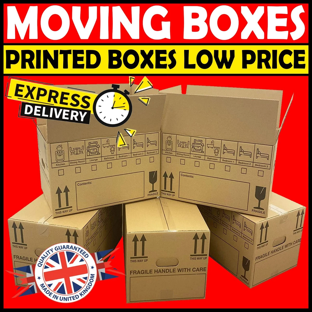 STRONG Large Removal Boxes Cardboard House Moving Box Printed Room List CHEAP