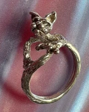 Happy Cat Ring w/ Kitty Paws Size 6 Sterling Cheshire Cat Handmade by JKL 410