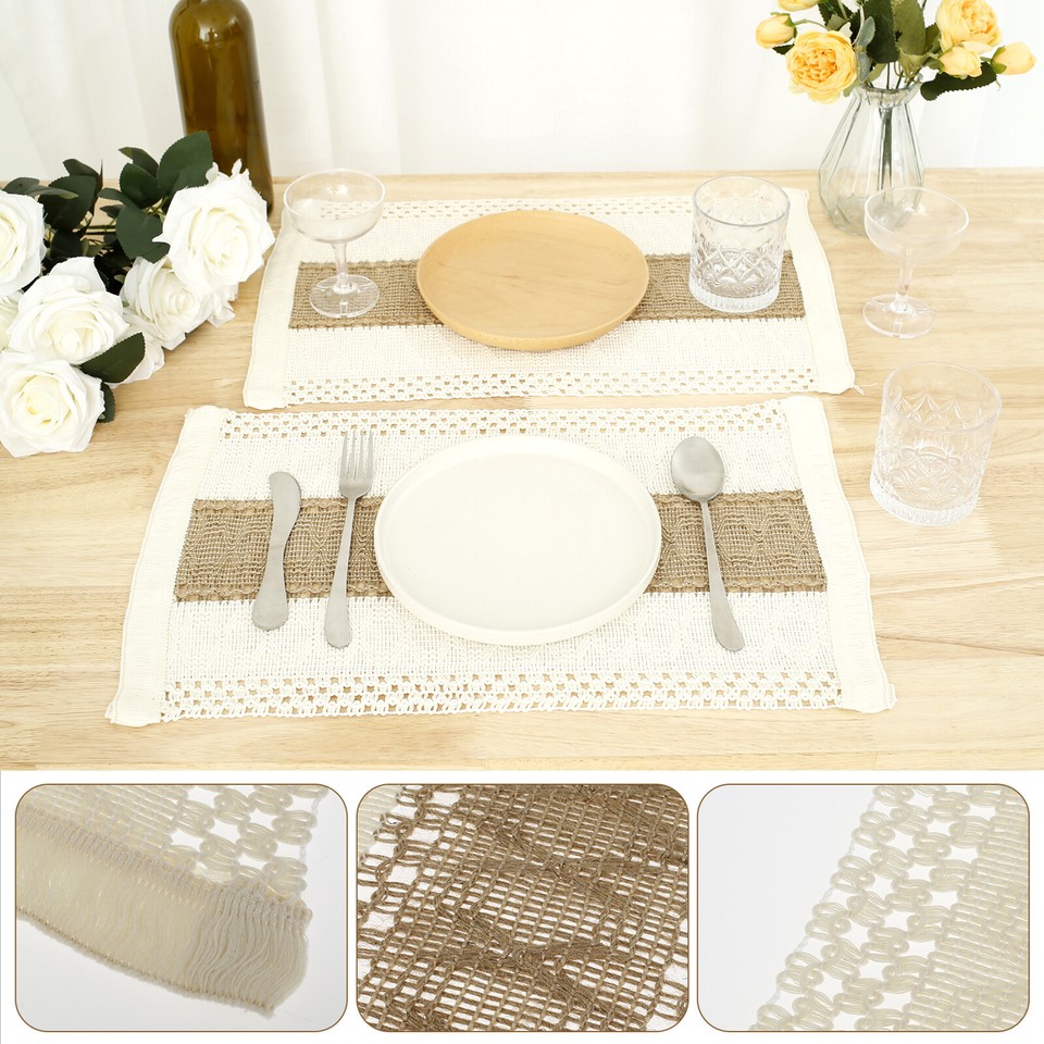 6Pcs Placemat Cotton Linen Dish Placemat Hand Woven Table Mat Elegant