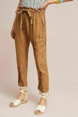 CURRENT/ELLIOTT Aviation Cargo Ankle Zip Crop Linen Pants in Brown Size 3 Large