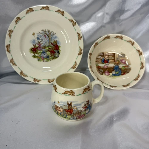 Royal Doulton Bunnykins 3 Pc Set Mug Bowl Plate Bunny Rabbits Easter England