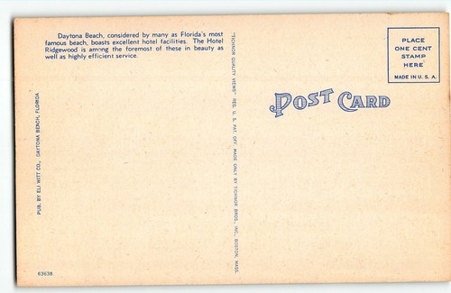 Ridgewood Hotel, Daytona Beach FL - 1940s Linen Postcard - Picture 2 of 2