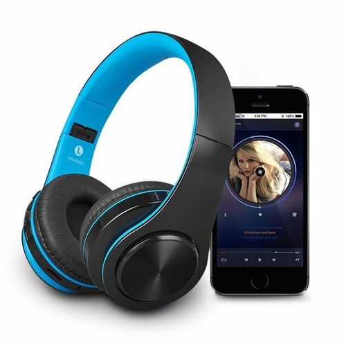 Blue Wireless Bluetooth Foldable Headphones Over Ear Hi-Fi Stereo Headset PC TV - Picture 9 of 12