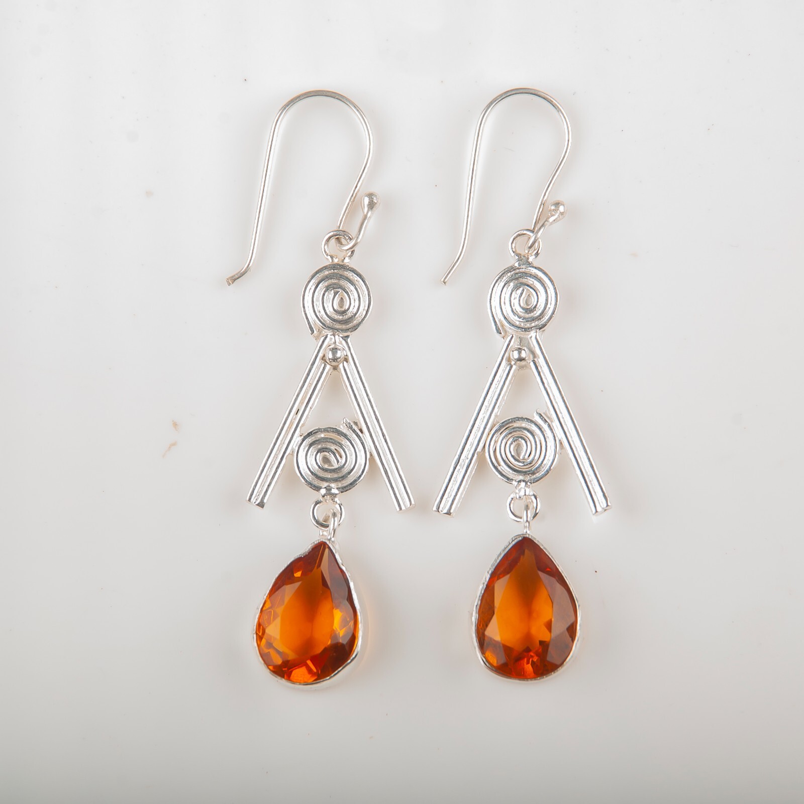 Natural Citrine Gemstone Sterling Silver Drop Earrings Indian Jewelry