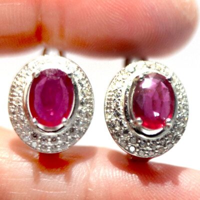 Pink Ruby Ohrstecker 925 Sterlingsilber Oval Halo CZ 6x8mm