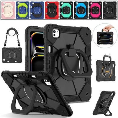 Heavy Duty Case For iPad (A16) 11th/10th Gen 10.9'' Rotatable Stand Cover w Strap