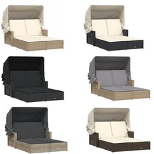 Doppel-Sonnenliege mit Dach Sonneninsel Gartenliege Poly Rattan Loungemöbel 