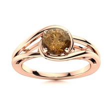 Solitaire Round Smoky Quartz 925 Sterling Silver Rose Plated Split Shank Ring