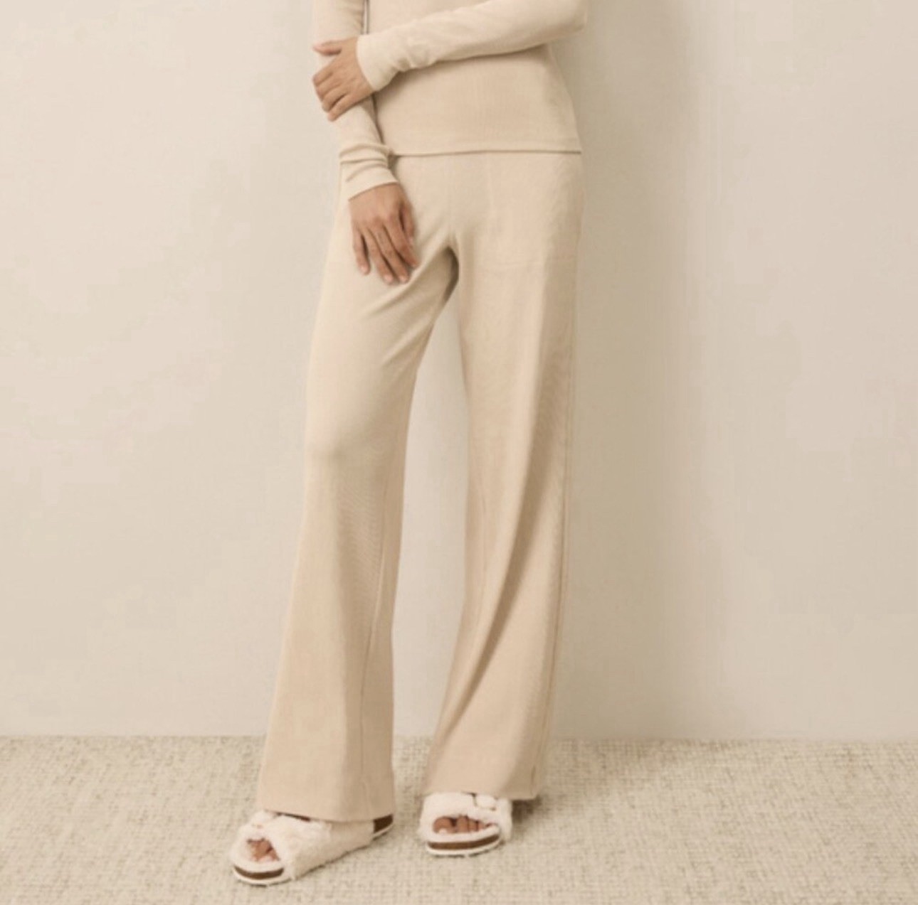 PACT Wms M ORGANIC Minimalist Sustainable Dream Rib Wide Leg Lounge Pant Sesame