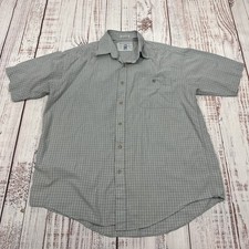 Vintage Manhattan Mens Gray Plaid Short Sleeve Button Down Shirt Pocket Sz Large