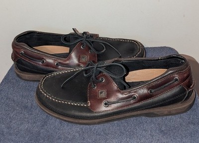 Sperry Top Sider Mako Boat Shoes Mens Size 11.5 M Black Brown Leather STS10380