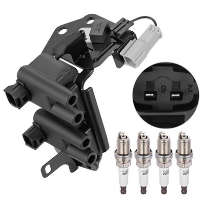 1 Ignition Coil & 4X Spark plugs for 2001-2005 Hyundai Accent 1.6L L4 DOHC UF424
