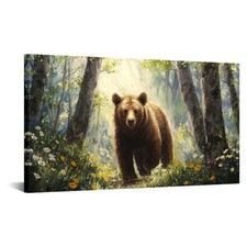 Brown Bear Wall Art Canvas Wall Art Wildlife Animal in Forest Paintings Print...