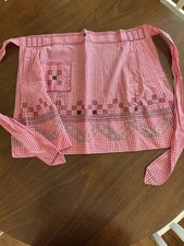 Vintage Handmade Cross Stitch Half Apron Red Gingham Pocket Valentine's Day