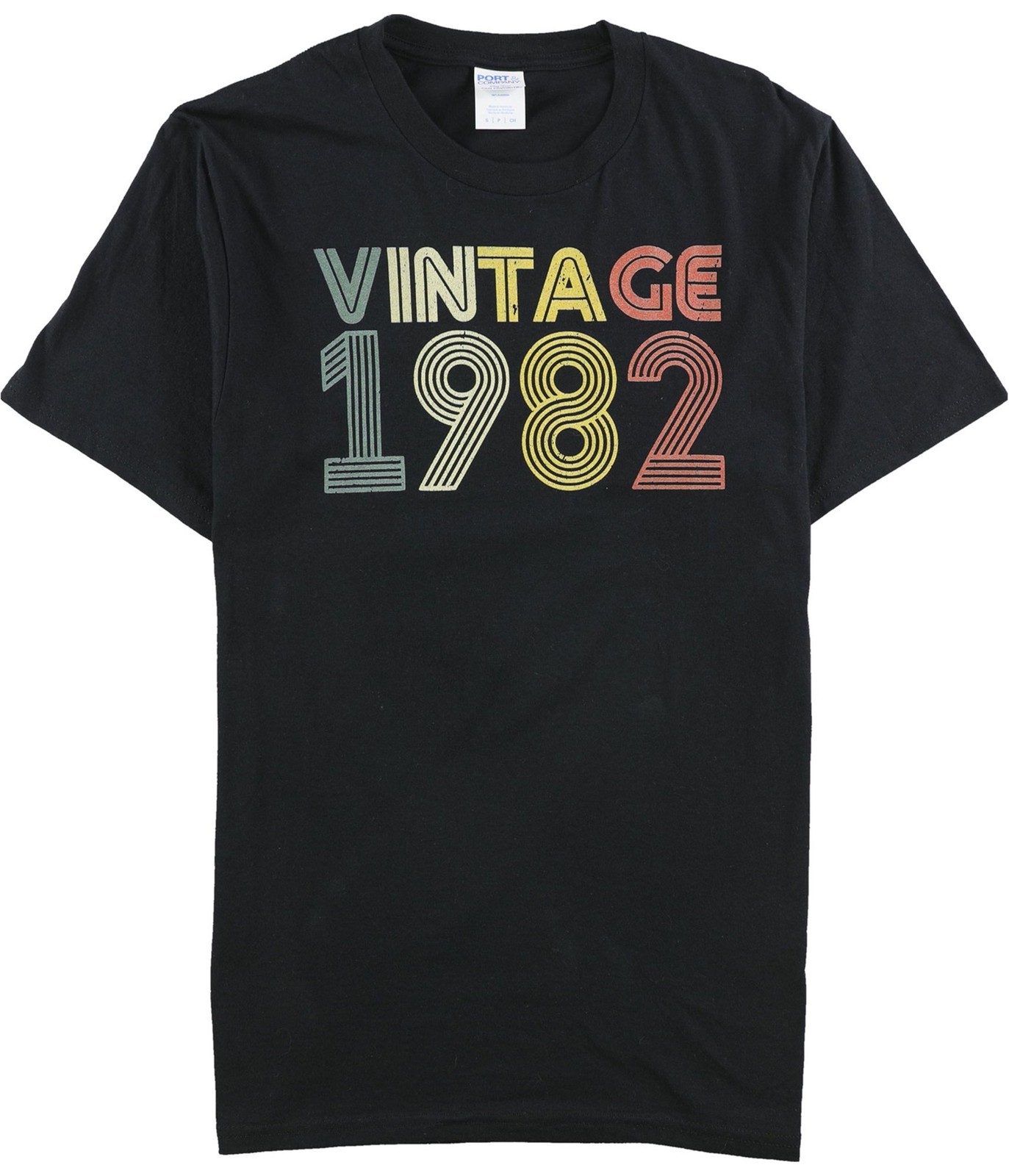 Мужская винтажная футболка с рисунком Port - Company 1982 года, черная, маленькая