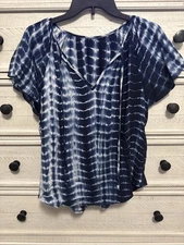Shein Women’s Shirt L Navy Tie Dye Ruffle Sleeves