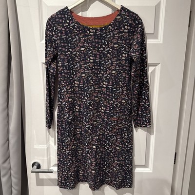 Weird Fish Women s Navy Floral 3/4 Sleeve Casual Dress Size 10