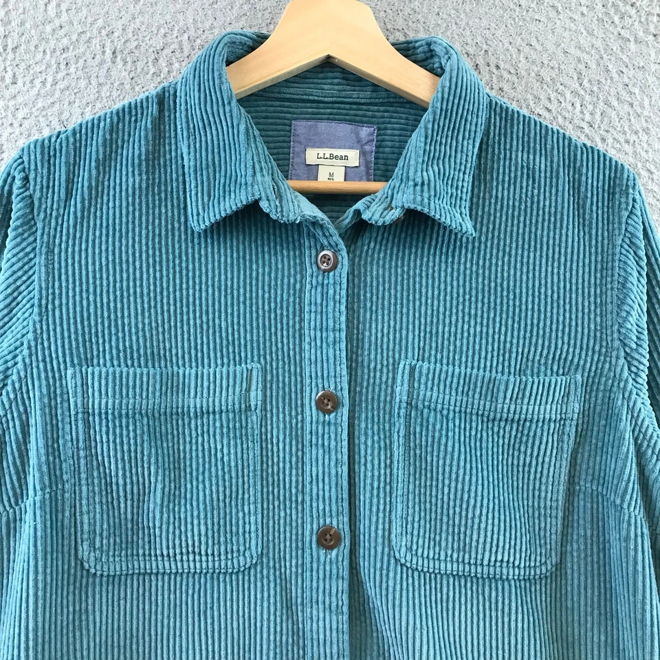 Chaqueta para mujer LL Bean M azul aguamarina de pana manga larga de pantano ancho Foto 3 de 4