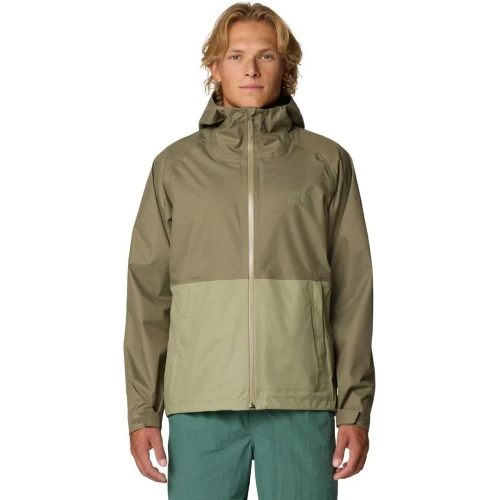 Mountain Hardwear Men's Threshold Rain Jacket Stone Green Dry Q Waterproof NEW