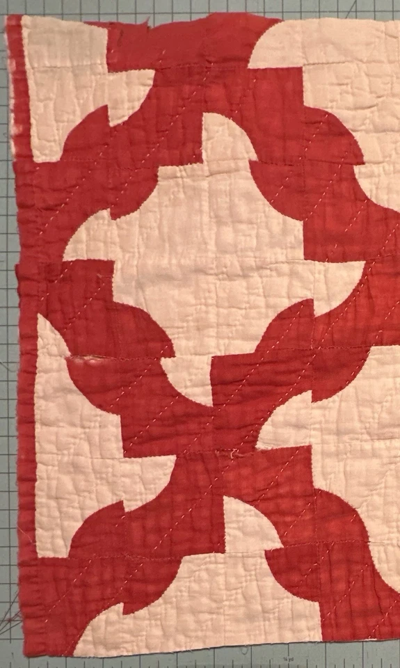 Vintage Cutter Quilt Piece Drunkards Path 16” x 20” Red And Beige #4 - Image 3 of 4