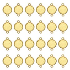 50 Pcs Round Blank Pendant Trays, 12mm Bezels Connector Settings, Gold