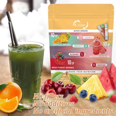 30 packets Super GREEN Powder Bloating Relief Gut Health Skin Care 3 flavors