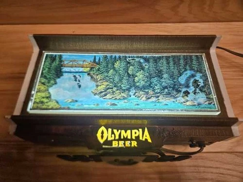 Vintage Olympia Beer Lighted Sign Waterfall Scene Used Bar Decor