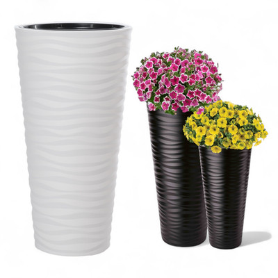Runder Blumentopf Blumenkübel Slim Welle mit Einsatz | 3 Farben & 6 Größen