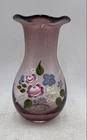 Fenton Art Glass Pink Floral Hand-Painted Decorative Free-Standing Bud Vase
