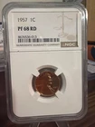 1957 Lincoln Wheat Cent PF 68 RD NGC 1C Proof beautiful coin
