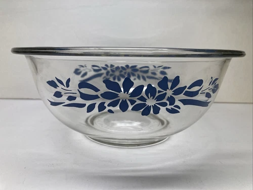 Pyrex Blue Floral Ribbon 7” Mixing Bowl #323 1.5 L