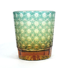 Edo Kiriko Yamada Glass Yukaritsunagi Amber green  Old fashioned glass Japan