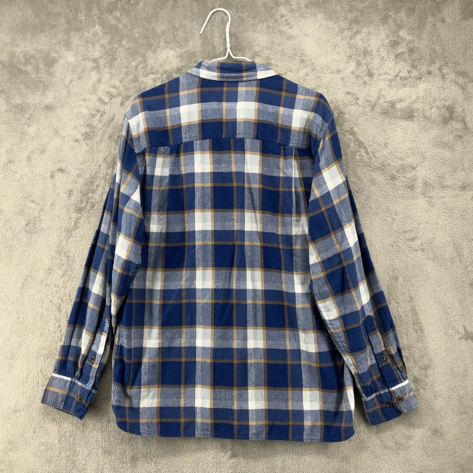 Camisa Woolrich Hombre Mediana Azul Franela a Cuadros Algodón Orgánico Bolsillos Campamento Foto 2 de 4