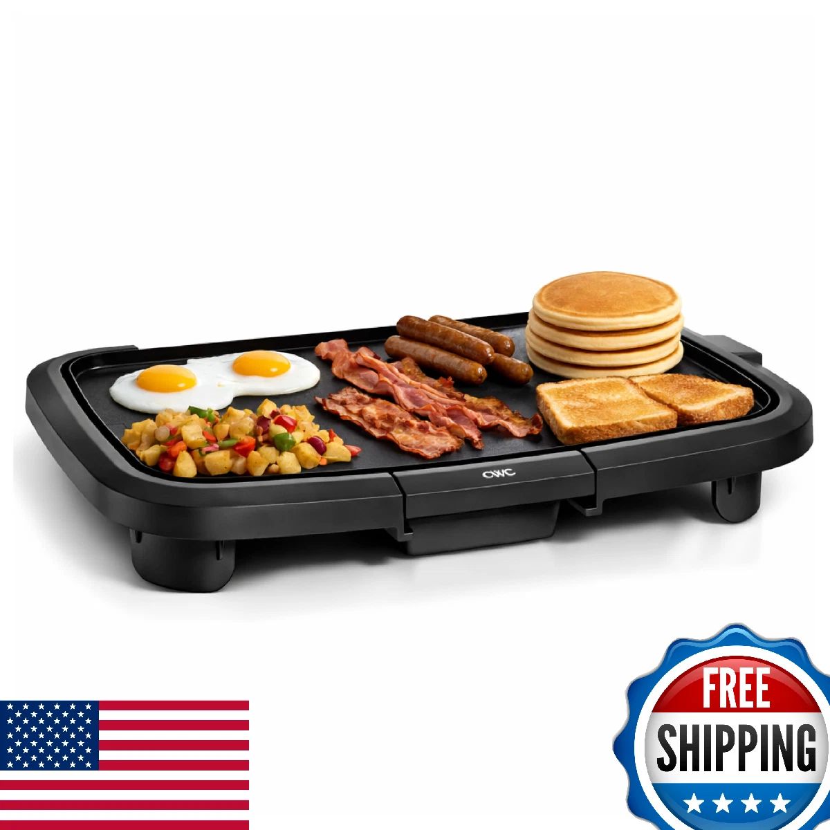 COOK WITH COLOR Electric Griddle 1200W, Nonstick Surface for Pancakes, Burgers,