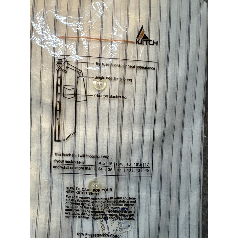 Ketch Mens 16 Half Sleeve Dress Shirt White Blue Stripe Gentlemen's Cut - Image 3 of 3