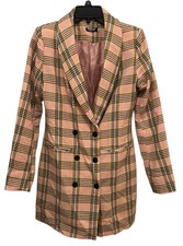 Nasty Gal Women’s Size 10 Blazer Dress Jacket Pink Plaid Lined Pea Coat