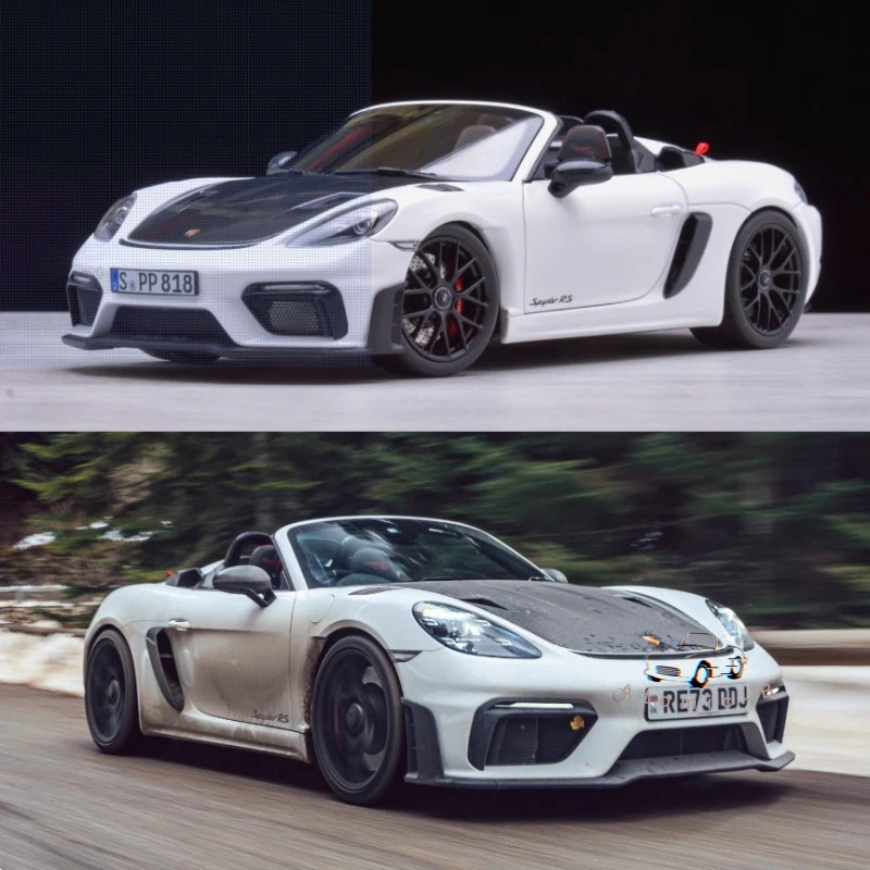 1:18 Porsche 718 Spyder RS 2023 techo abierto deportivo aleación modelo colección blanco Foto 3 de 4