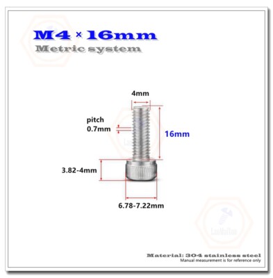 1000pcs M4x16mm 304 Stainless Steel Hex Bolt Socket Cap Screws Head DIN912