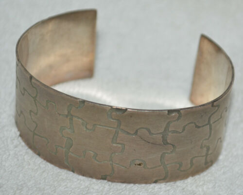 Solid Sterling Silver Cuff  Bracelet  Autism Awar… - image 1