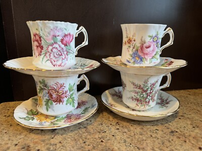 Vintage HAMMERSLEY England Bone China 4 Teacups & 4 Saucer Set | eBay
