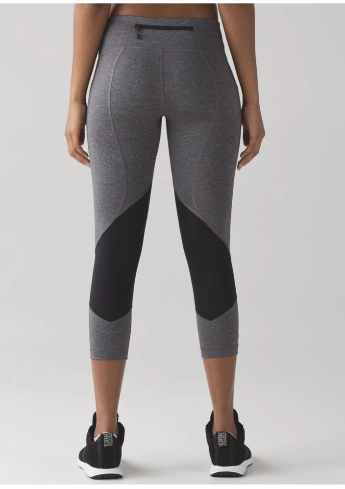 Lululemon Runday Crop Marble Black Grey Legging Size 6