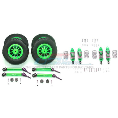 NEW GPM F/R Alum Shocks+Steel Axles+Spring Hex+Tires/Rim Green : Rustler 4x4 VXL
