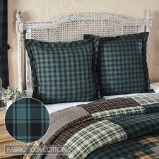 Pine Grove Fabric Euro Sham Country Farmhouse Pine Green Black Plaid VHC Brands