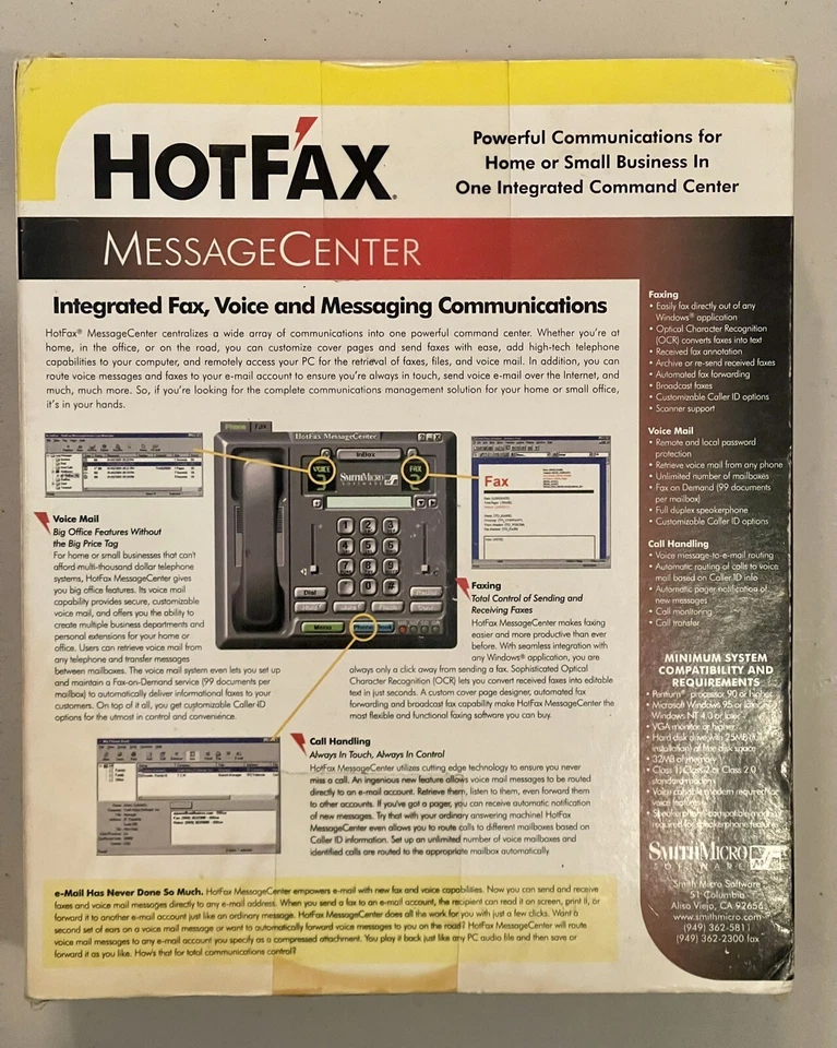 Hot Fax Message Center  Smith Micro Software ~ NEW Windows 5/NT & 3.1x CD Rom - Image 2 of 3