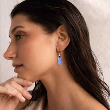 Handmade Teardrop Blue Frosted Glass Earrings Everyday Wedding Sterling Silver